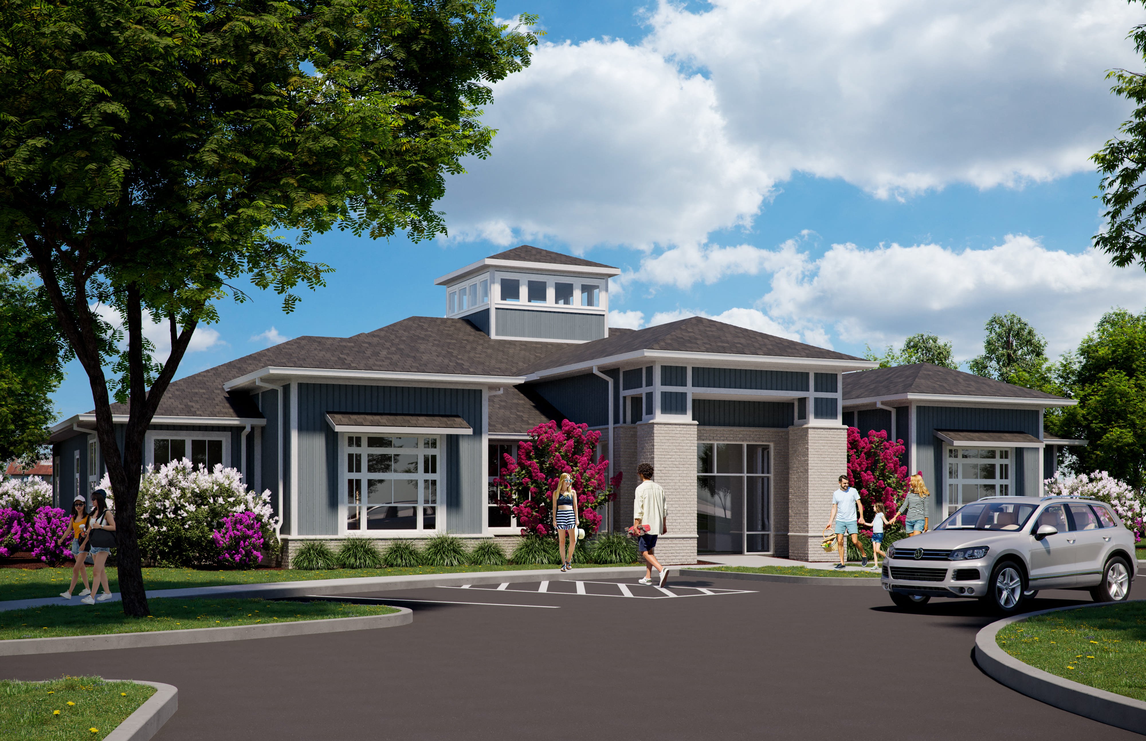 Rendering of clubhouse from the parking lot